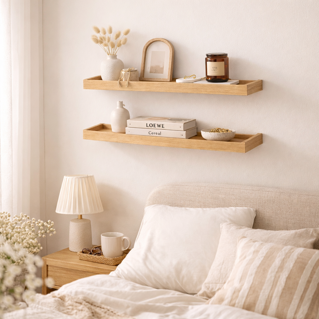 Alma – Estantes flotantes de madera natural | Pack de 2