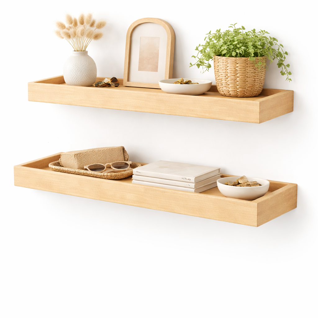 Estantes de baño de madera maciza Alma de 60 cm con decoración natural