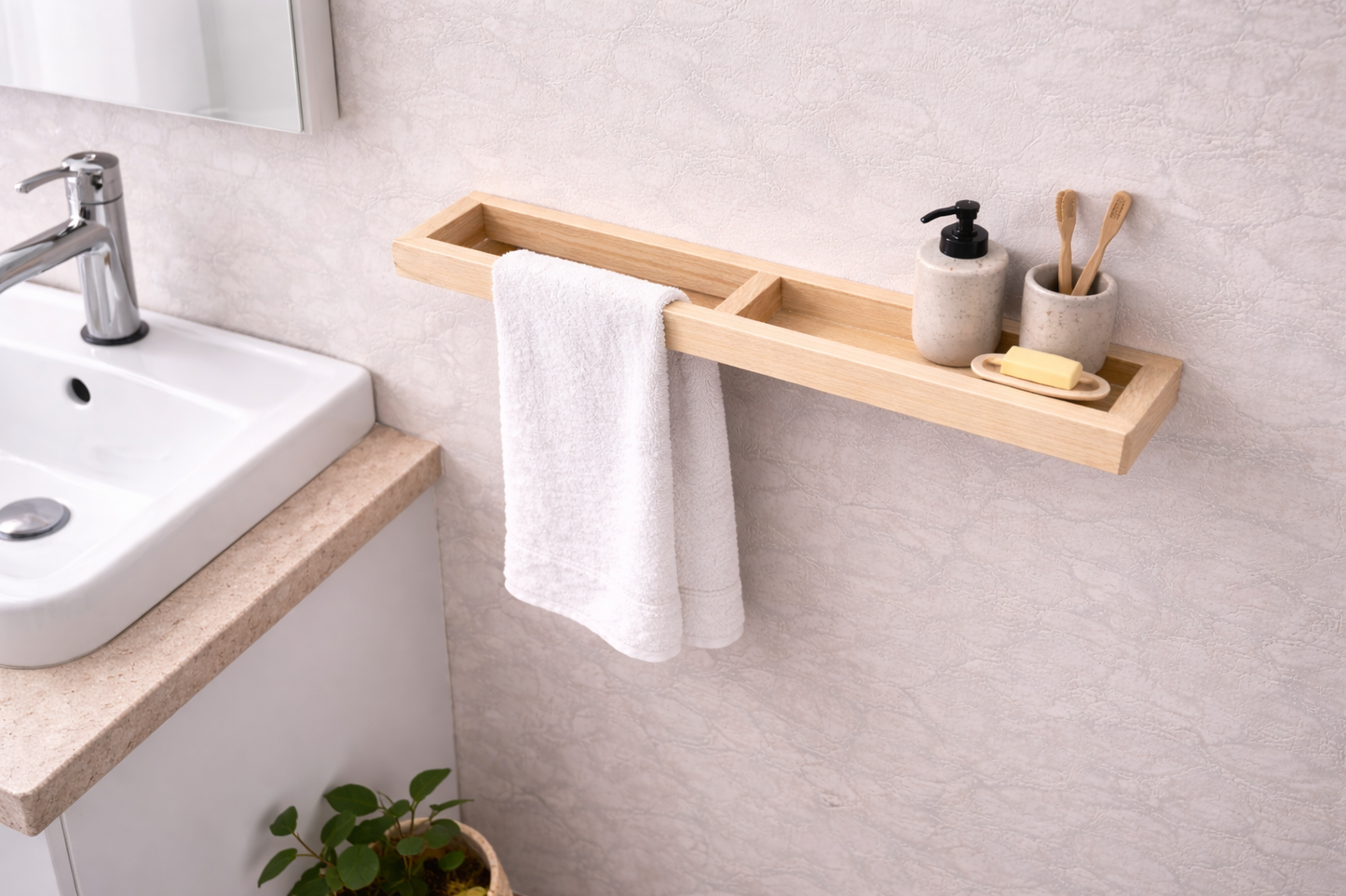 Lina Home Versátil – Toallero de madera con estante