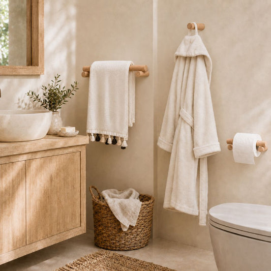 Juego de accesorios de baño de madera de haya – 3 piezas