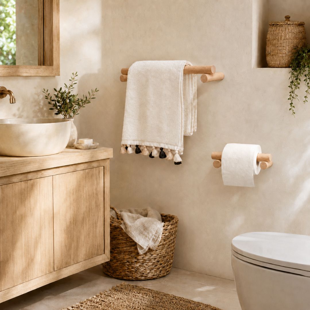 Juego de accesorios de baño de madera de haya – 3 piezas