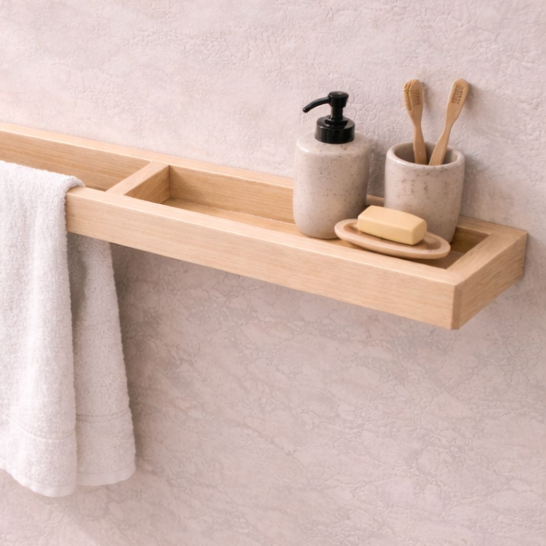Lina Home Versátil – Toallero de madera con estante