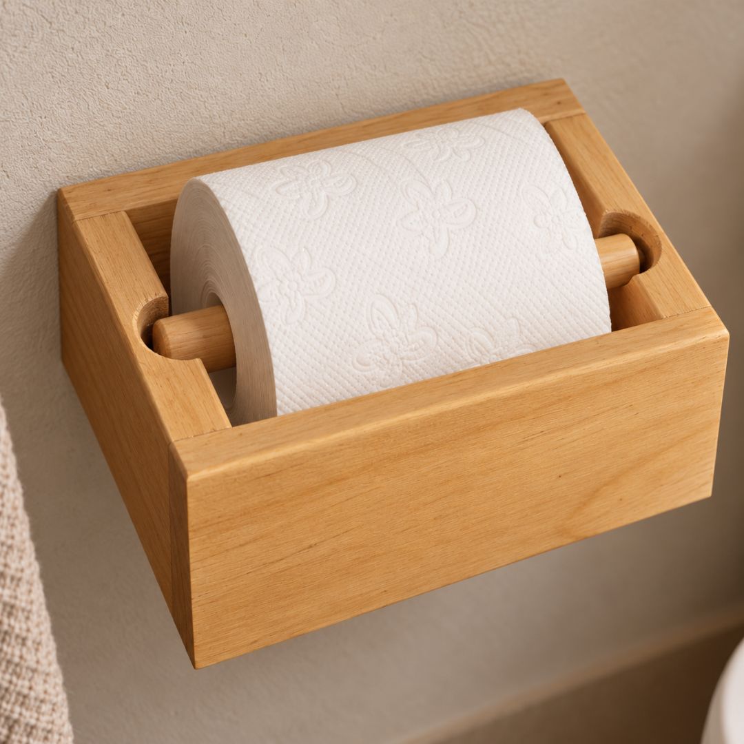 Portarrollos de madera maciza para papel higiénico apto para rollos grandes y pequeños