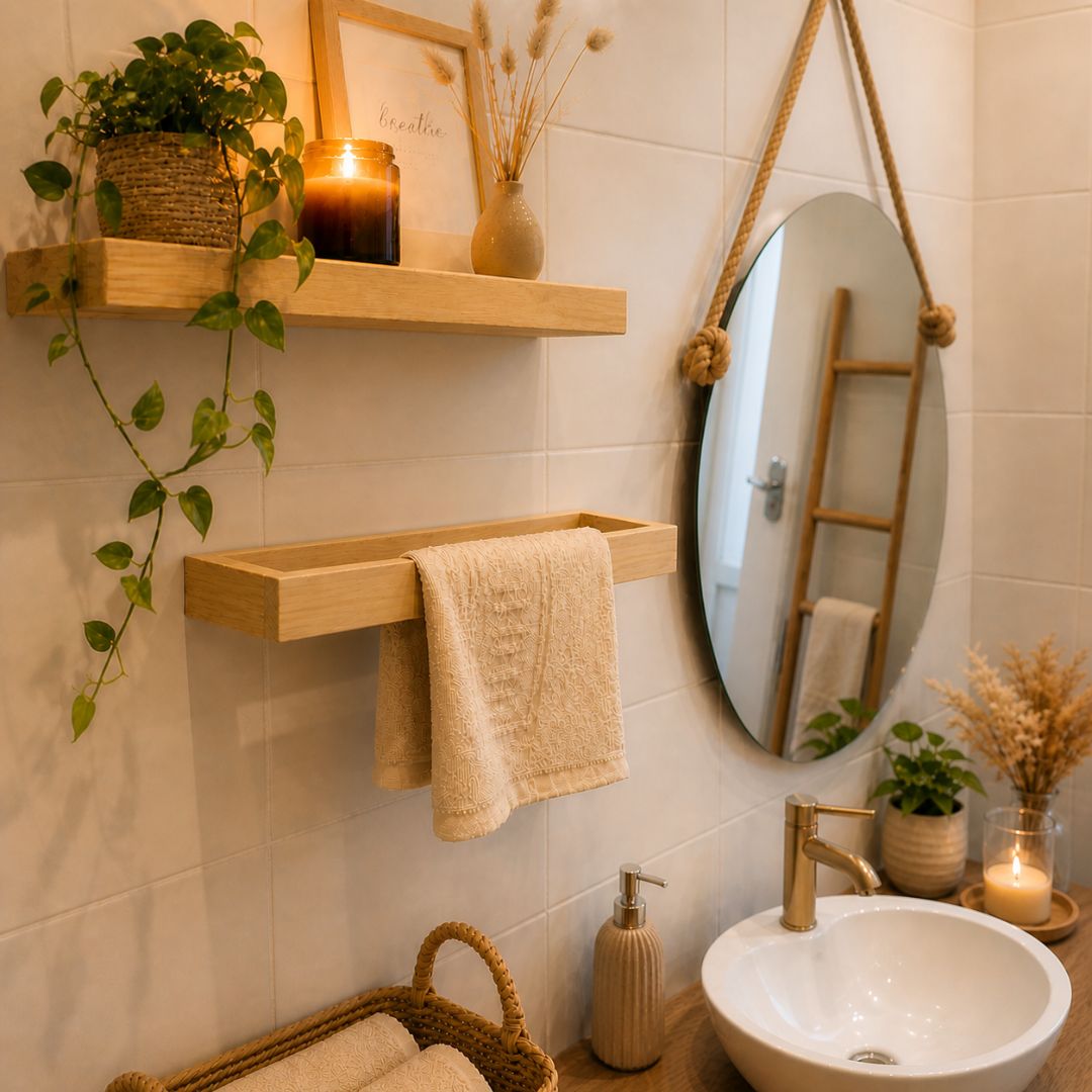 Toallero de Pared Nadi - Madera Maciza de Pino Estilo Japandi 50cm