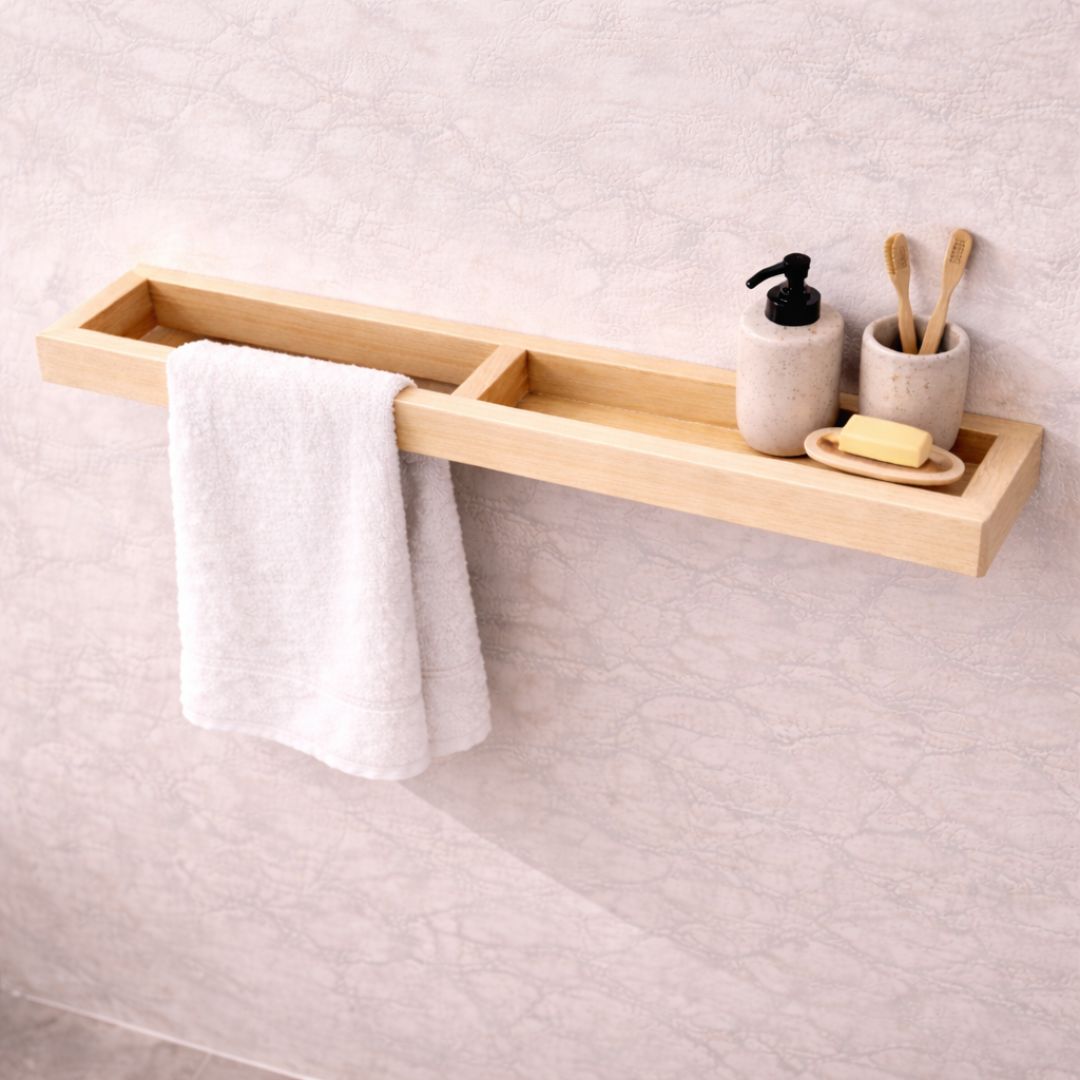 Lina Home Versátil – Toallero de madera con estante