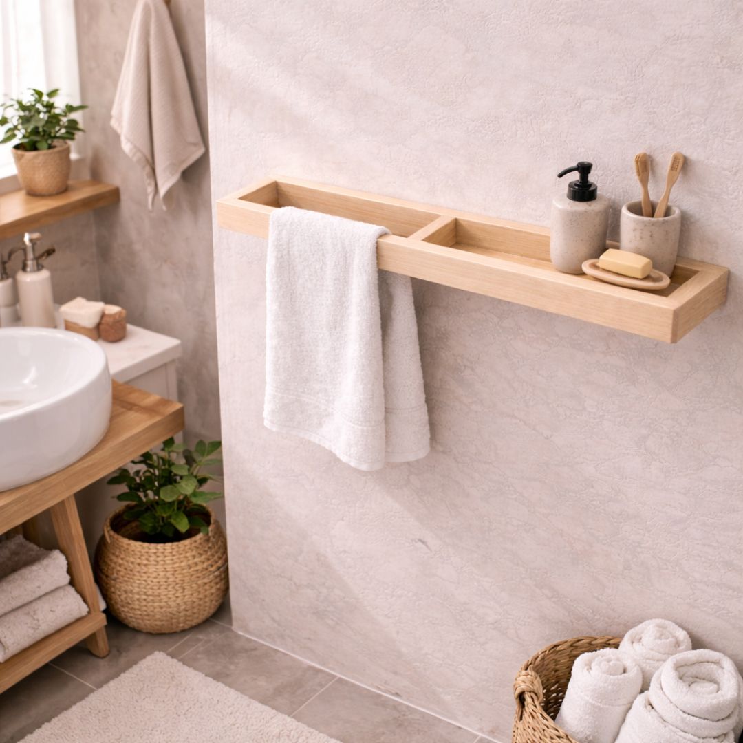 Lina Home Versátil – Toallero de madera con estante