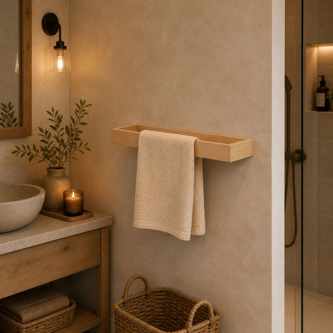 Toallero de Pared Nadi - Madera Maciza de Pino Estilo Japandi 50cm