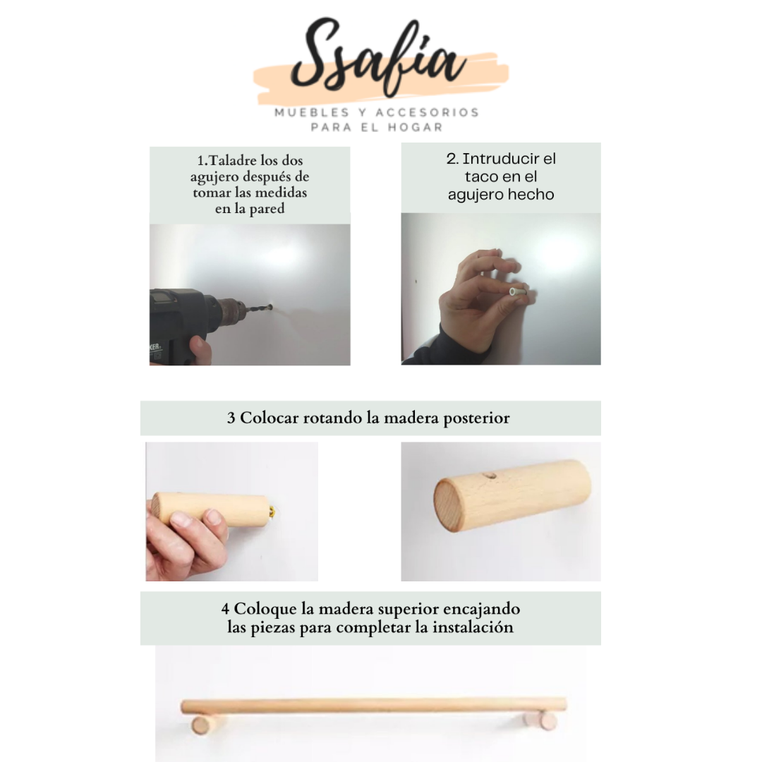 Toallero de baño de madera de haya estilo minimalista 35 cm, ideal para organizar y decorar